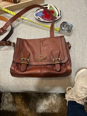 Vintage Fossil Brown Leather Shoulder Satchel-excellent condition